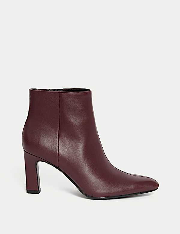 Leather Block Heel Pointed Ankle Boots - AU