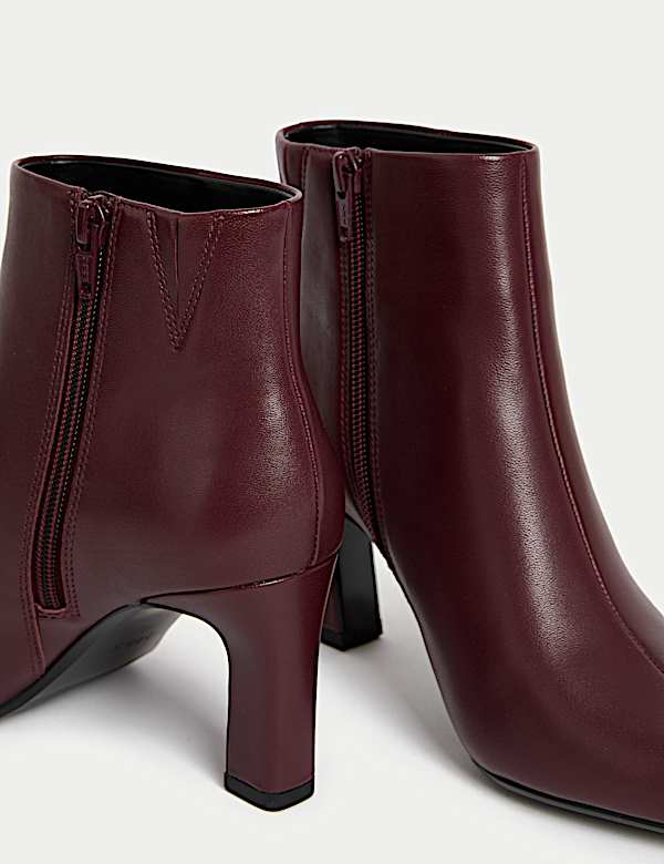 Leather Block Heel Pointed Ankle Boots - SI
