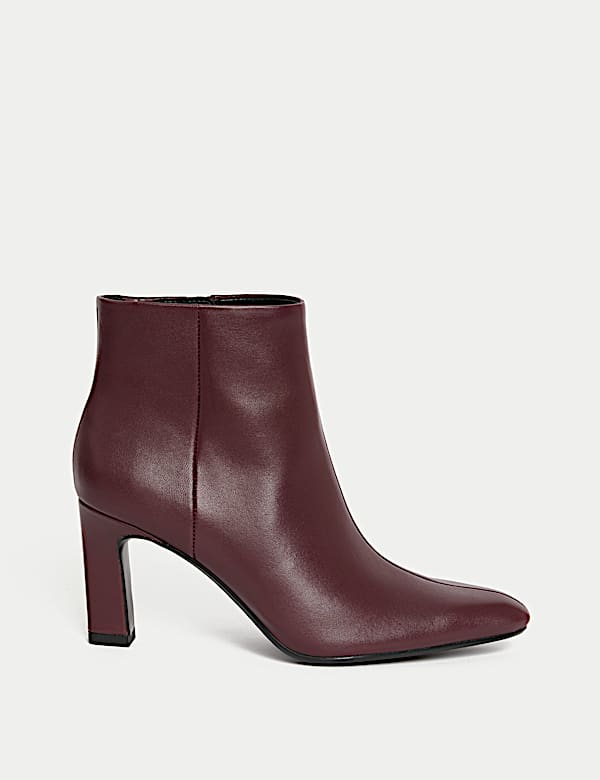 Leather Block Heel Pointed Ankle Boots - SI