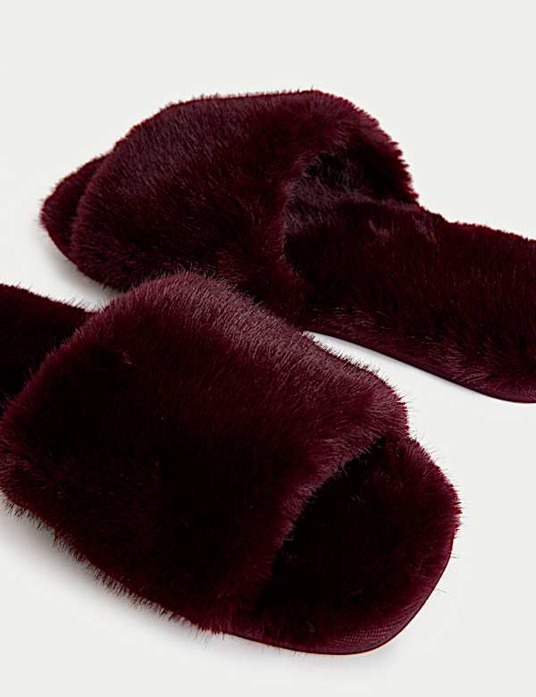 Faux Fur Open Toe Slippers - MX