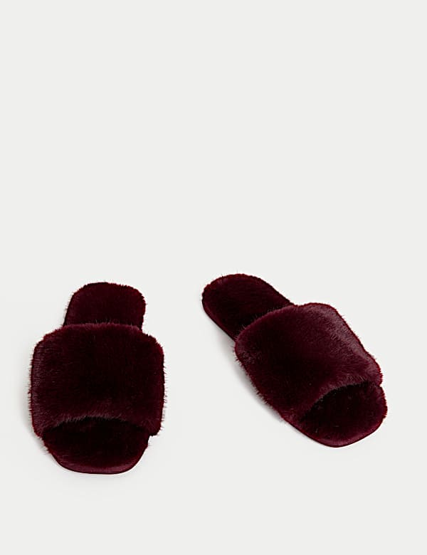 Faux Fur Open Toe Slippers - MX