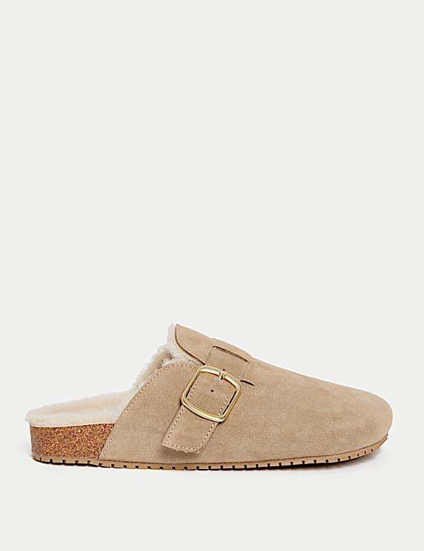 Suede Faux Fur Lined Clog Mule Slippers - RS