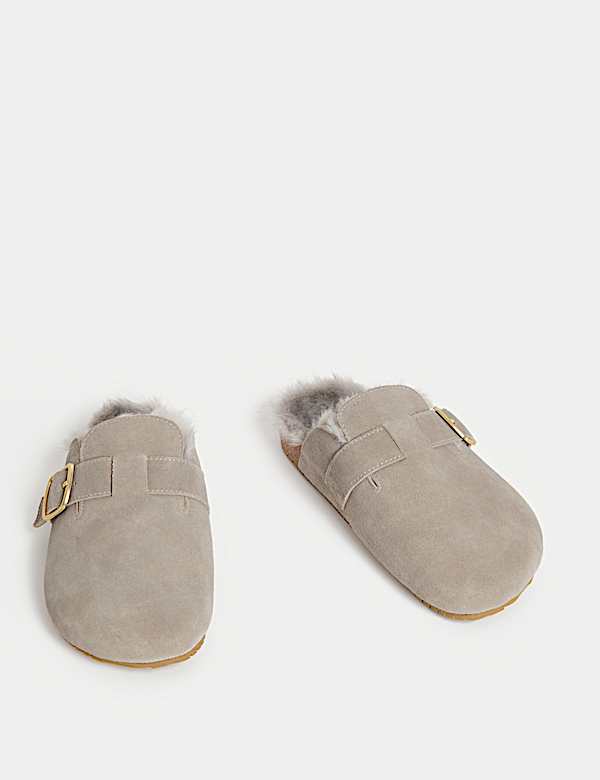 Suede Faux Fur Lined Clog Mule Slippers - GR