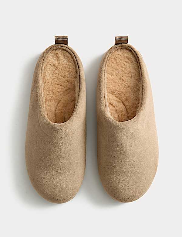 Faux Fur Lined Back Tab Mule Slippers - ID