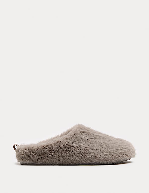 Faux Fur Back Tab Mule Slippers - FI