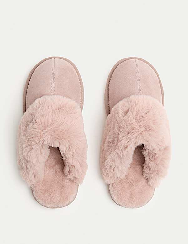 Suede Faux Fur Trim Mule Slippers - US