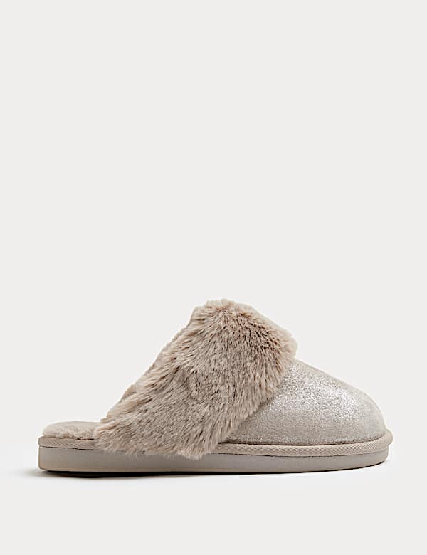 Suede Faux Fur Trim Mule Slippers - US
