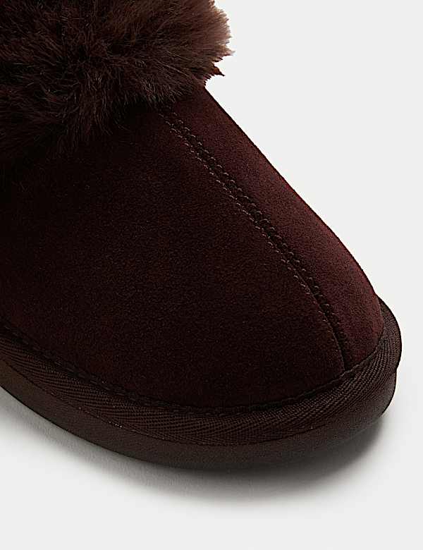Suede Faux Fur Trim Mule Slippers - GR