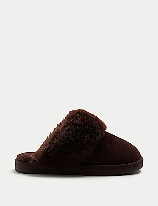 Suede Faux Fur Trim Mule Slippers - GR