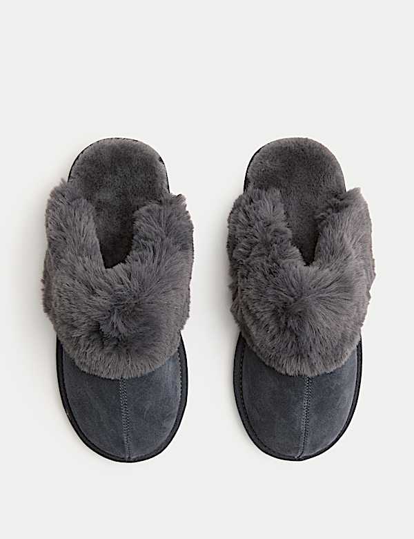 Suede Faux Fur Trim Mule Slippers - US