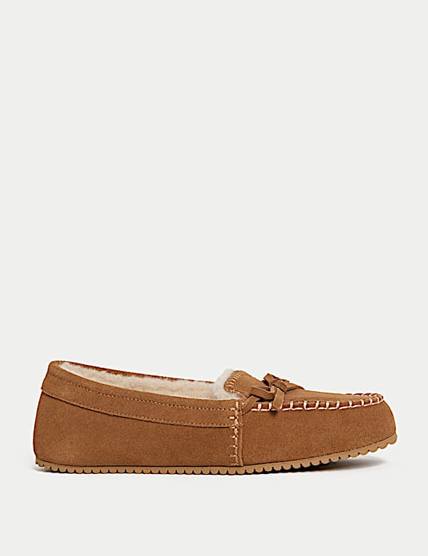 Suede Stitch Detail Moccasin Slippers - RS