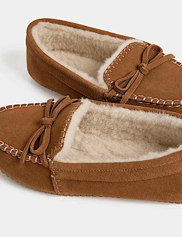 Suede Stitch Detail Moccasin Slippers - GR