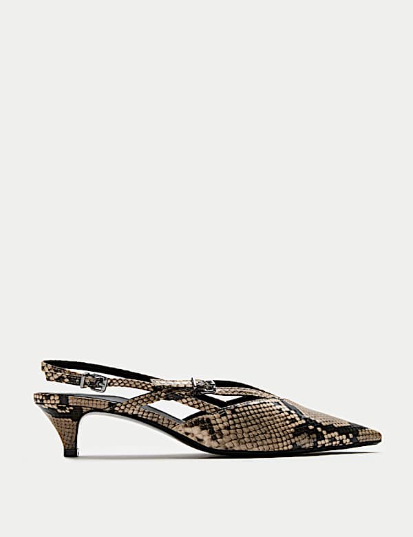 Snake Print Kitten Heel Slingback Shoes - RO
