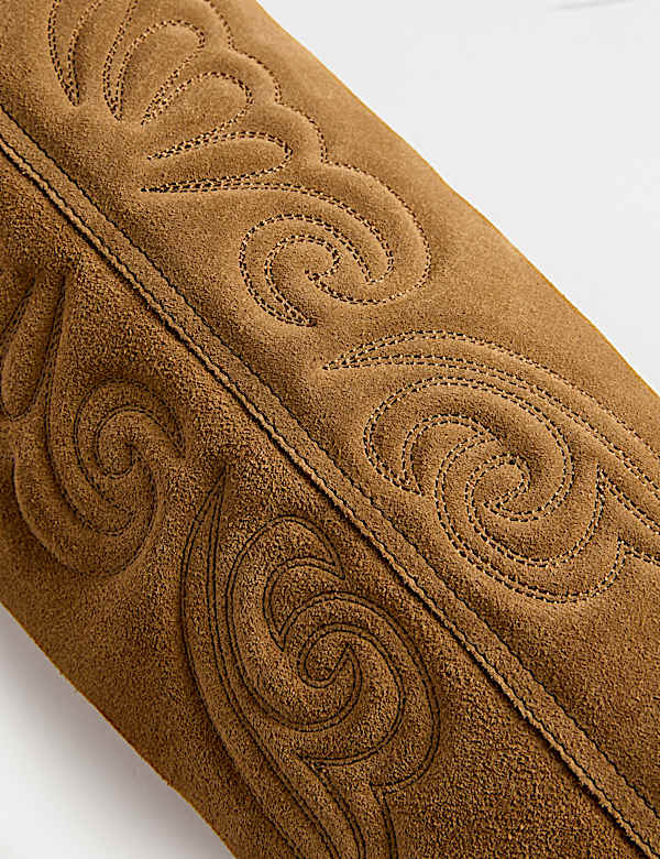 Suede Cowboy Embroidered Knee High Boots - LT