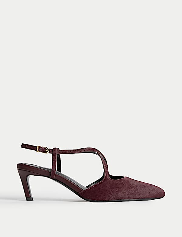 Leather Cross Strap Almond Toe Slingback Shoes - RS