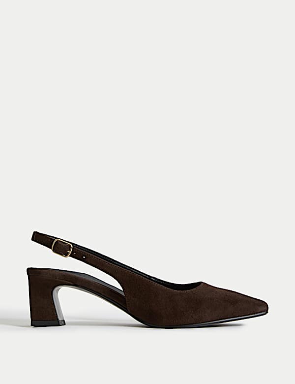 Wide Fit Suede Square Toe Slingback Shoes - BN