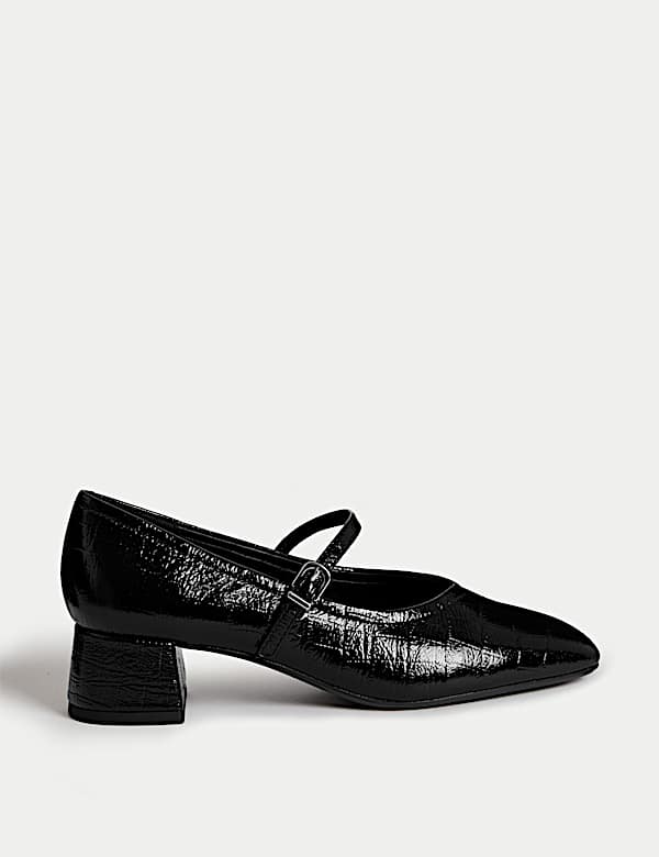 Leather Patent Croc Block Heel Court Shoes - AU