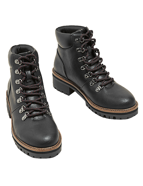 Hiker Block Heel Ankle Boots