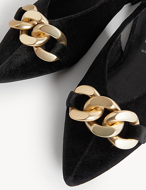 Wide Fit Chain Detail Flat Slingback Shoes