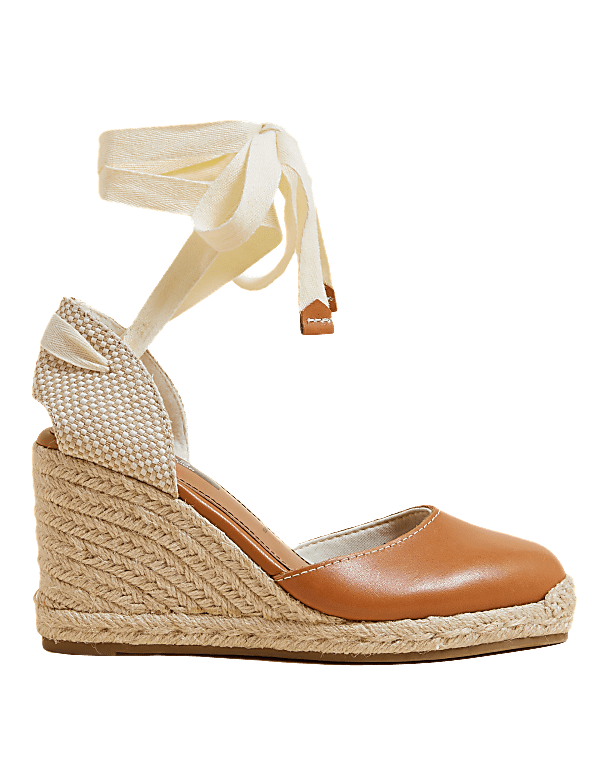 Leather Ankle Strap Wedge Espadrilles