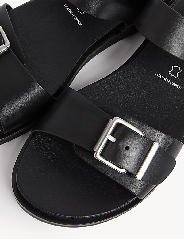 Leather Buckle Flat Sandals