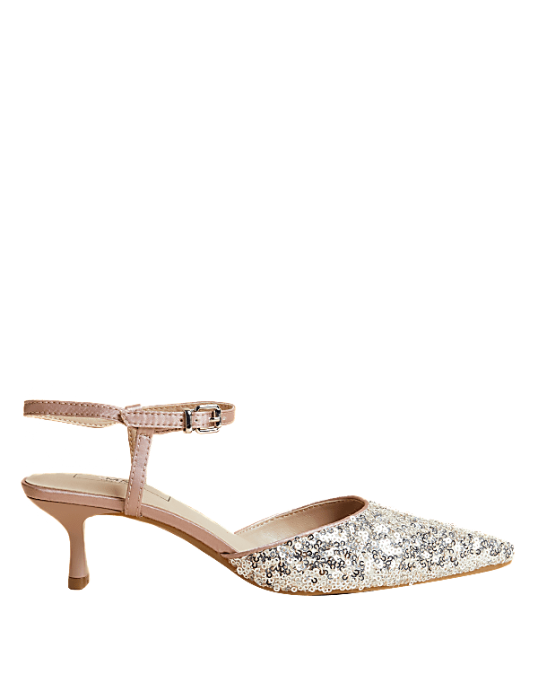 Sparkle Ankle Strap Kitten Heel Shoes