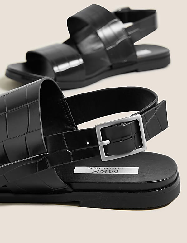 Leather Buckle Ankle Strap Flat Sandals