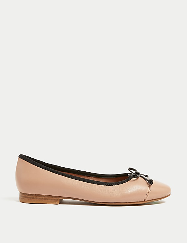 Leather Bow Ballet Pumps - DE