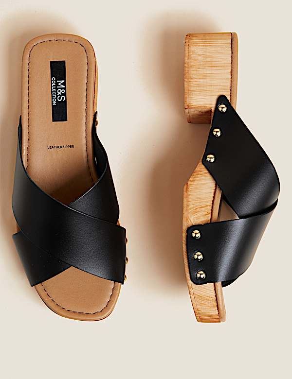 Leather Block Heel Clogs