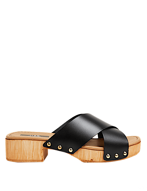 Leather Block Heel Clogs