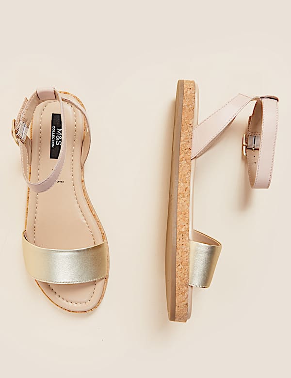 Leather Buckle Ankle Strap Flat Sandals