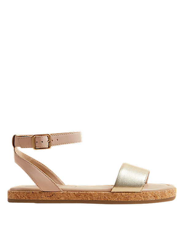 Leather Buckle Ankle Strap Flat Sandals