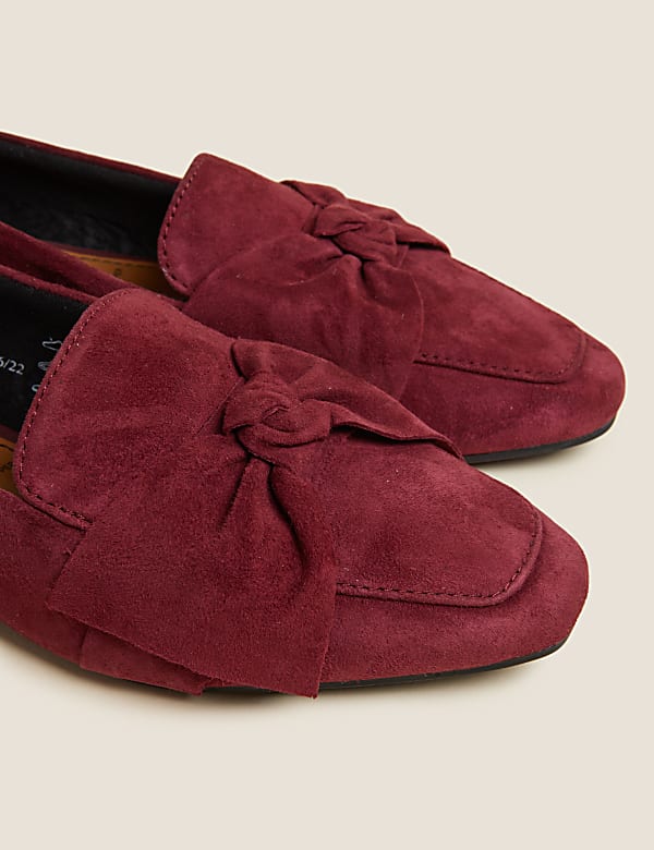 Suede Bow Flat Square Toe Loafers