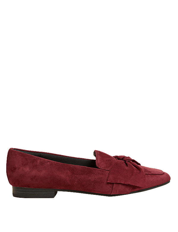 Suede Bow Flat Square Toe Loafers