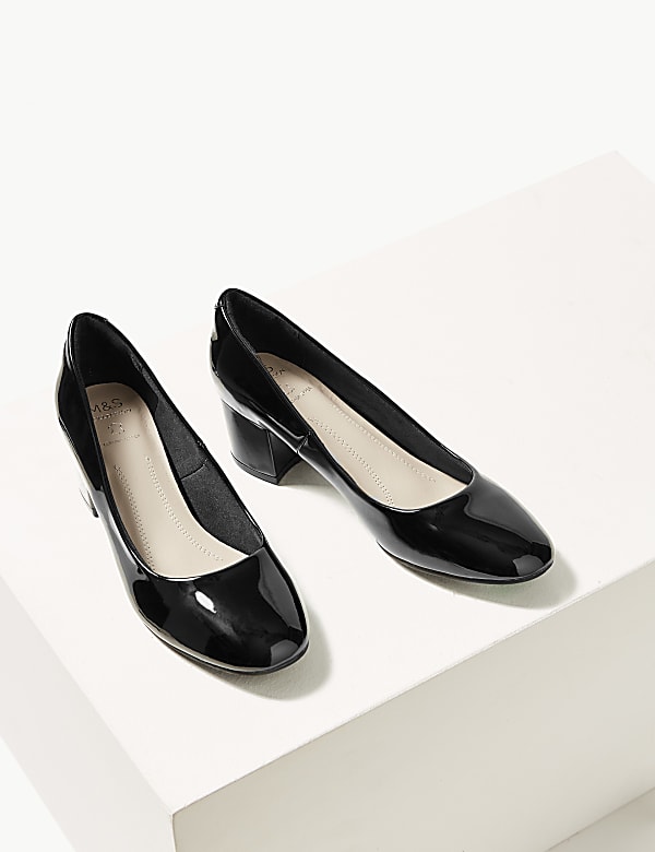 Leather Block Heel Court Shoes