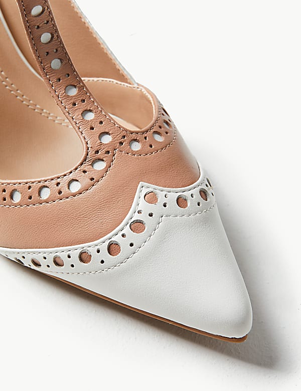 Leather Stiletto Heel T-Bar Slingback Shoes