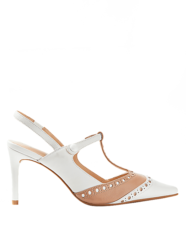 Leather Stiletto Heel T-Bar Slingback Shoes