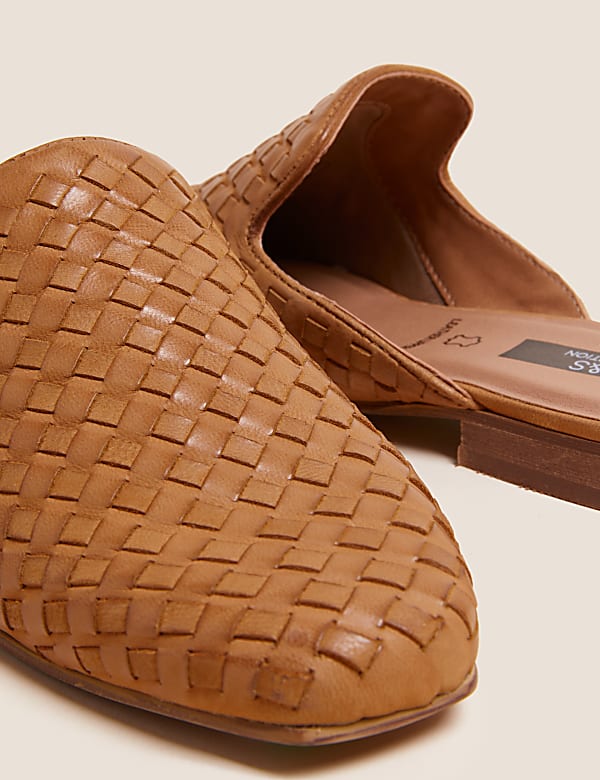Leather Woven Flat Mules
