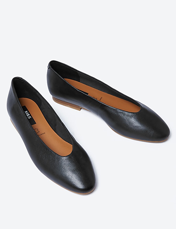 Leather High Vamp Almond Toe Pumps