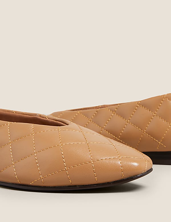 Leather Quilted Chisel Toe Ballet Pumps