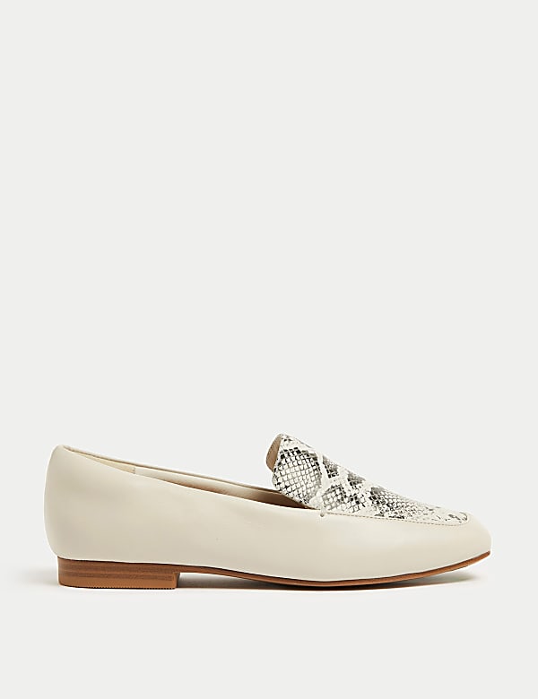 Wide Fit Leather Snake Flat Loafers
