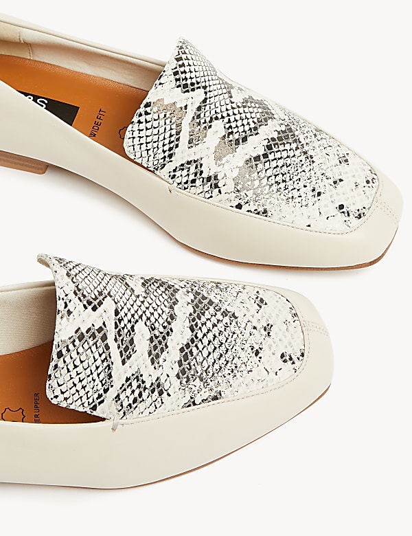 Wide Fit Leather Snake Flat Loafers