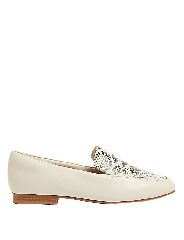Wide Fit Leather Snake Flat Loafers