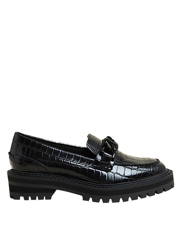 Buy Leather Croc Block Heel Square Toe Loafers at Marks & Spencer