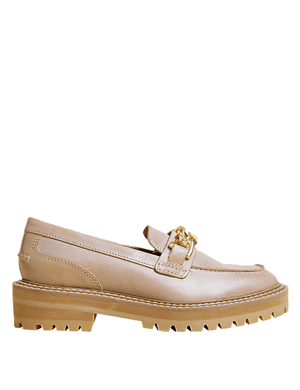 Leather Chain Detail Block Heel Loafers