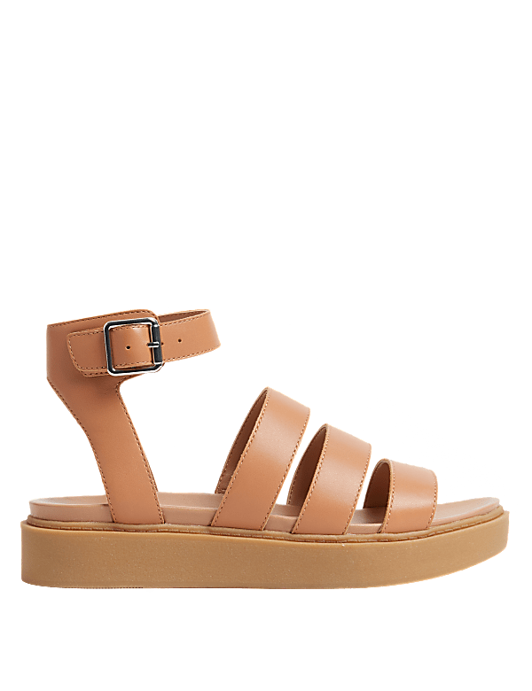 Leather Ankle Strap Flat Sandals
