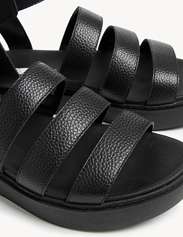 Leather Ankle Strap Flat Sandals