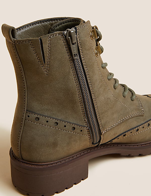 Lace Up Brogue Detail Flat Ankle Boots
