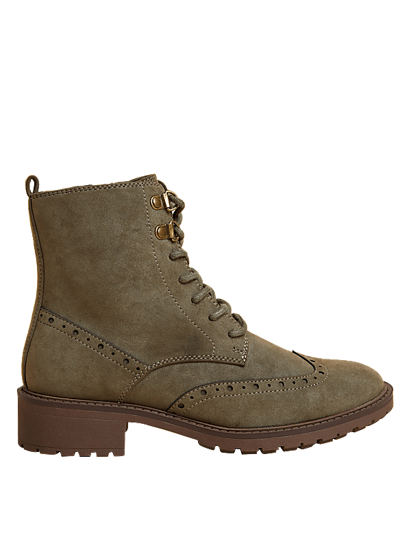Lace Up Brogue Detail Flat Ankle Boots