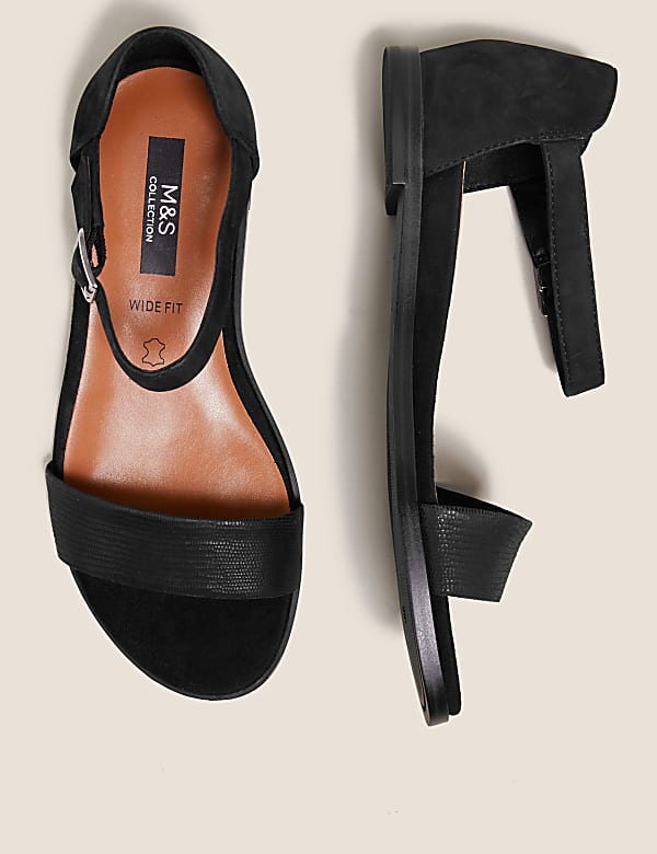 Wide Fit Suede Ankle Strap Flat Sandals